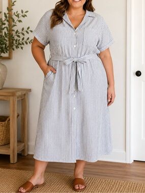Buffalo David Bitton Blue and White Striped Shirt Dress